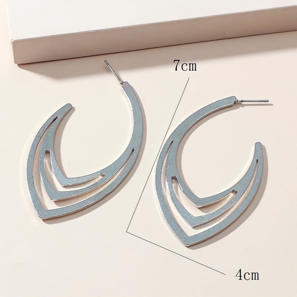 Any 2/$20! Shiny Silver Layered Obelisk ‘Hoop’ Stud Earrings - Picture 3 of 5
